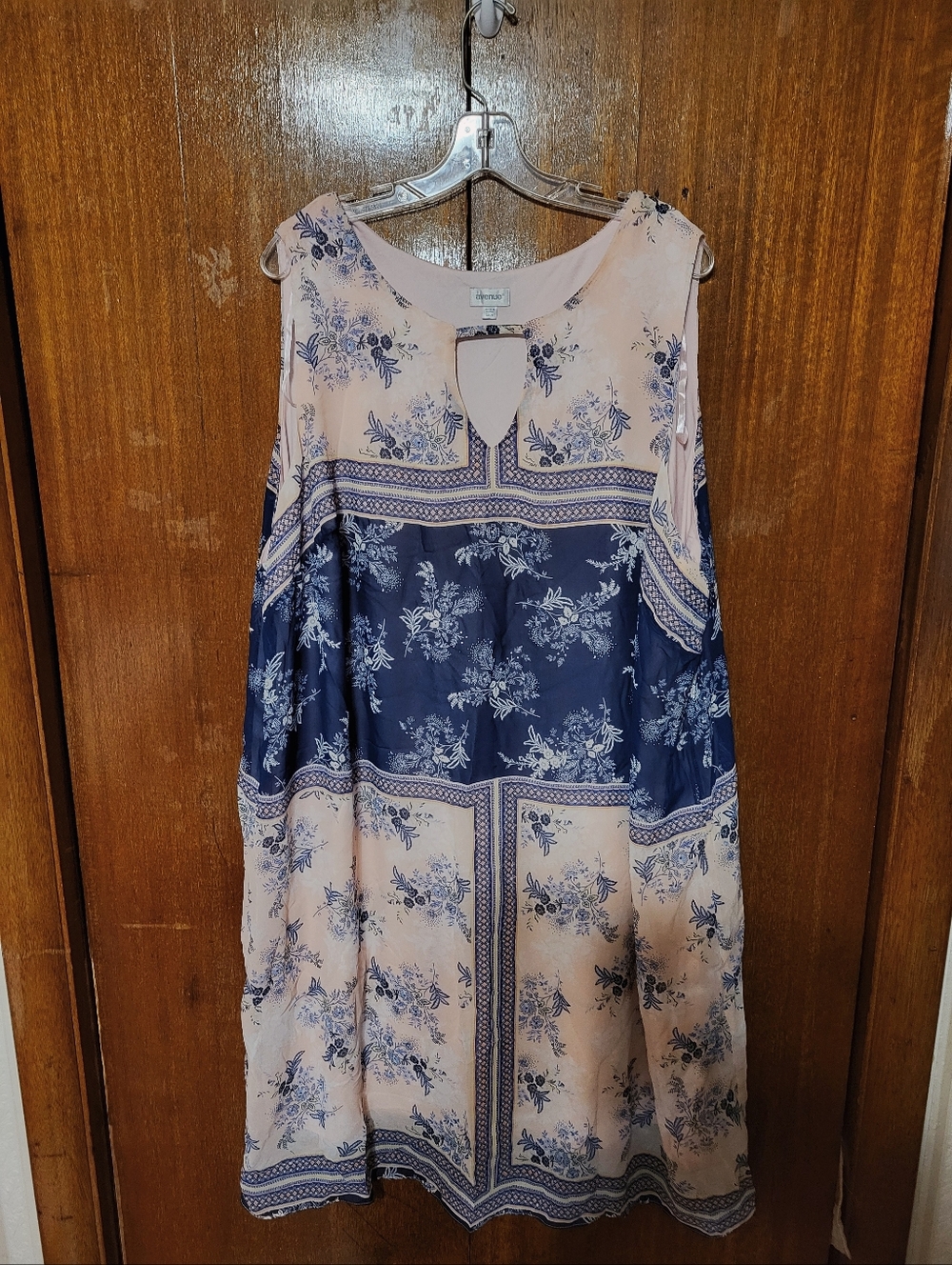 Avenue Light Pink and Navy Floral Sleeveless Dress